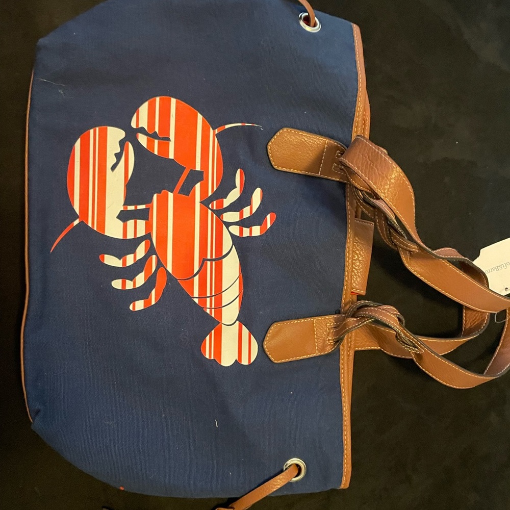 Croft & Barrow Blue and Brown Duffel Bag with Leather Straps